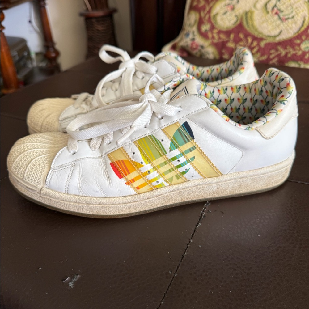 adidas White Sneakers with Multicolor Stripes